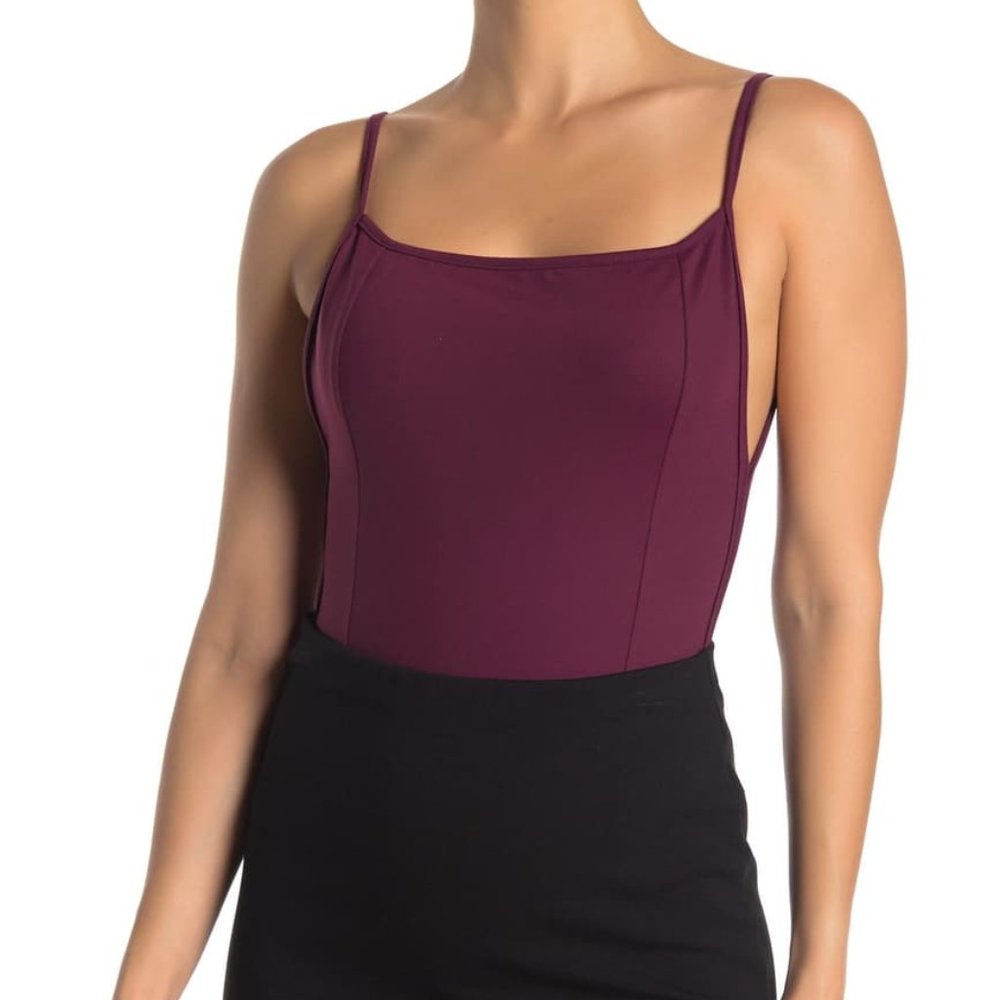 FREE PEOPLE Purple Lila Square Neck Bodysuit Sz L